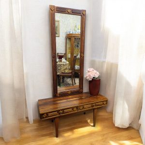 Roosipuu spooniga konsoollaud peegliga - skandinaavia