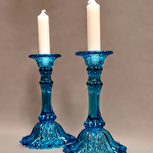 Sinised pressklaasist küünlajalad 2 tk. (1960ndad)