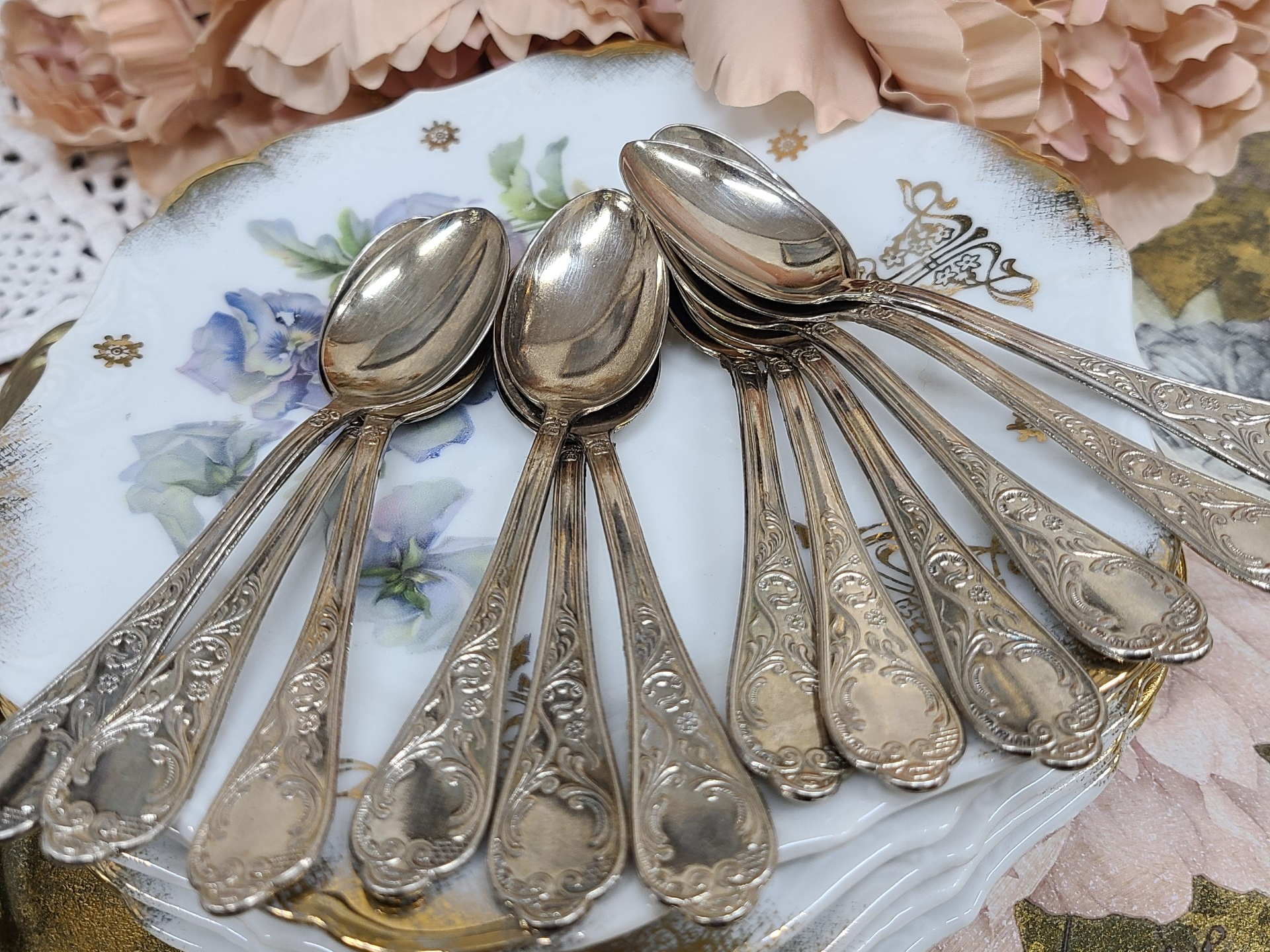 Vintage hõbetatud teelusikad Itaaliast - romantiline lauahõbe