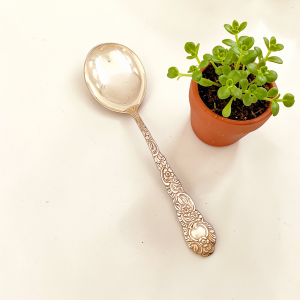 Serveerimislusikas uushõbedast dekoratiivse käepidemega