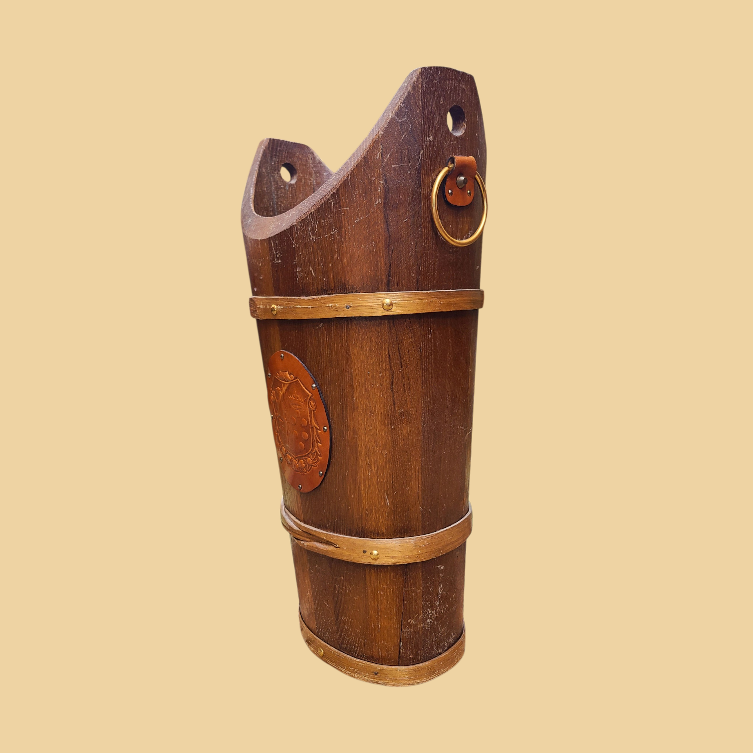 Tammepuidust vihmavarju- ja jalutuskepialus nahast vapiga - Image 3