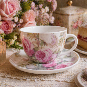Brompton Rose tass koos alustassiga - vintage portselan