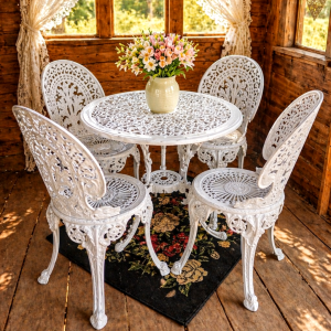 Malmist aiamööbli komplekt - Victoria stiilis laud ja 4 tooli