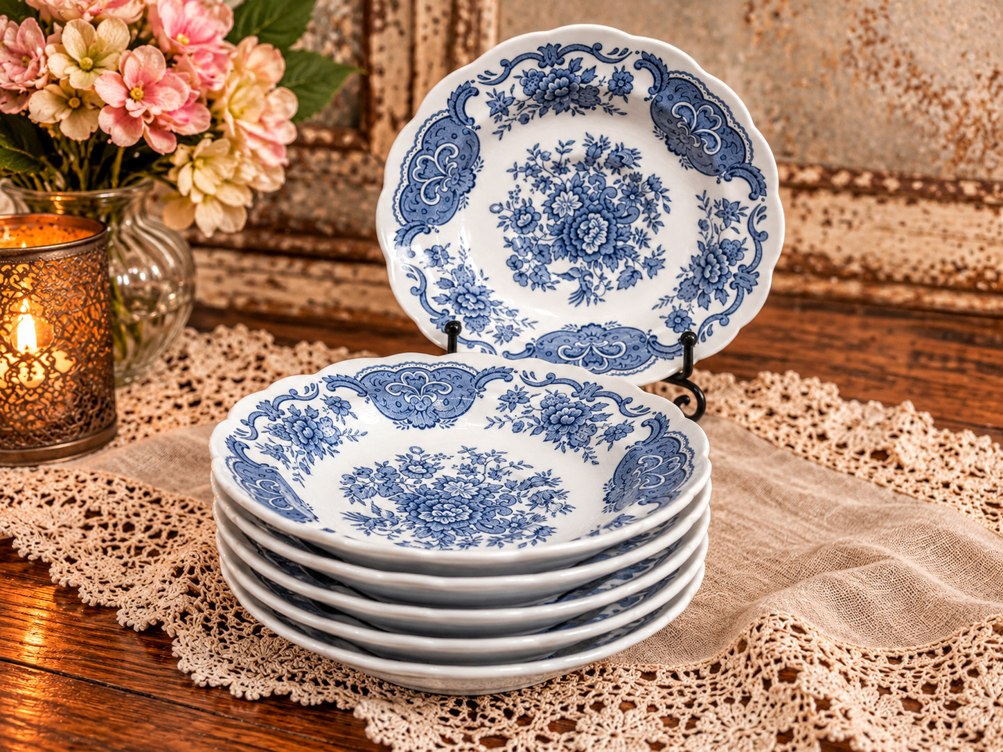Desserttaldrikud Staffordshire „Windsor“ sini-valged - Vintage - Pilt 2