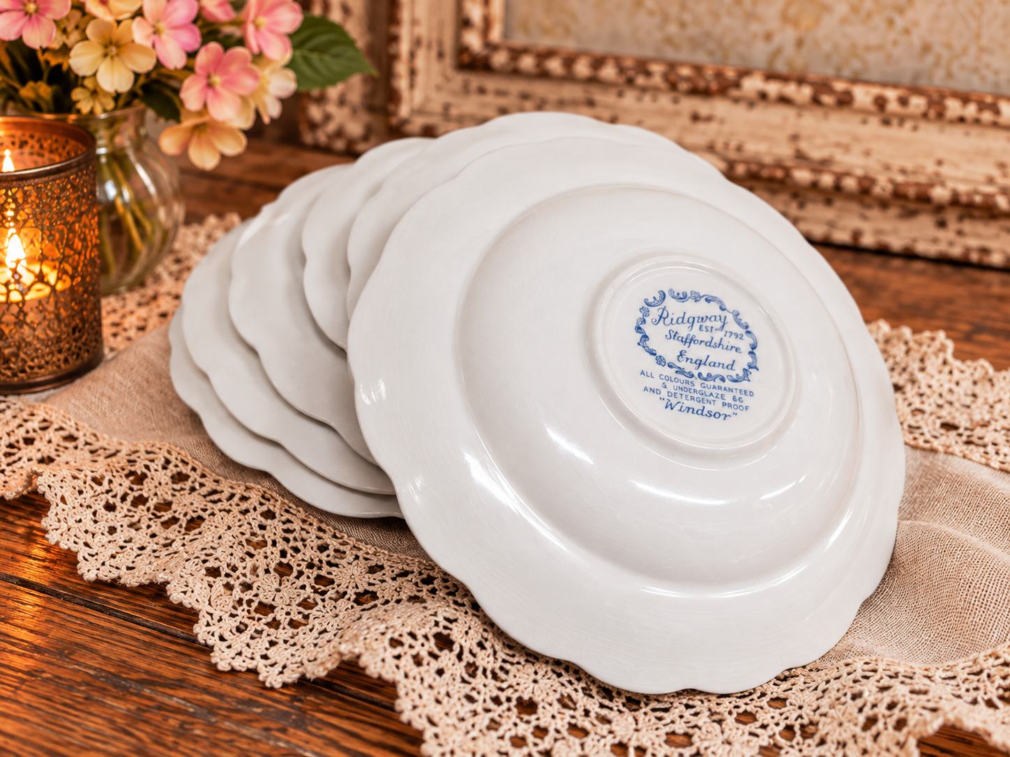 Desserttaldrikud Staffordshire „Windsor“ sini-valged - Vintage - Pilt 5