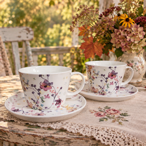 Vintage tass ja alustass - Flora lillemotiiviga