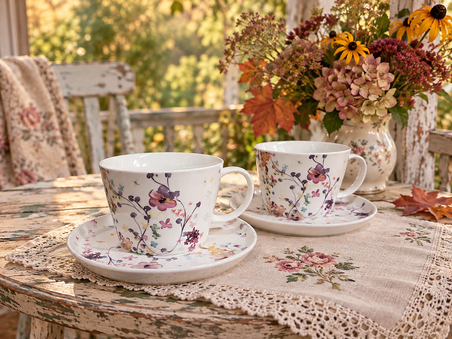 Vintage tass ja alustass - Flora lillemotiiviga